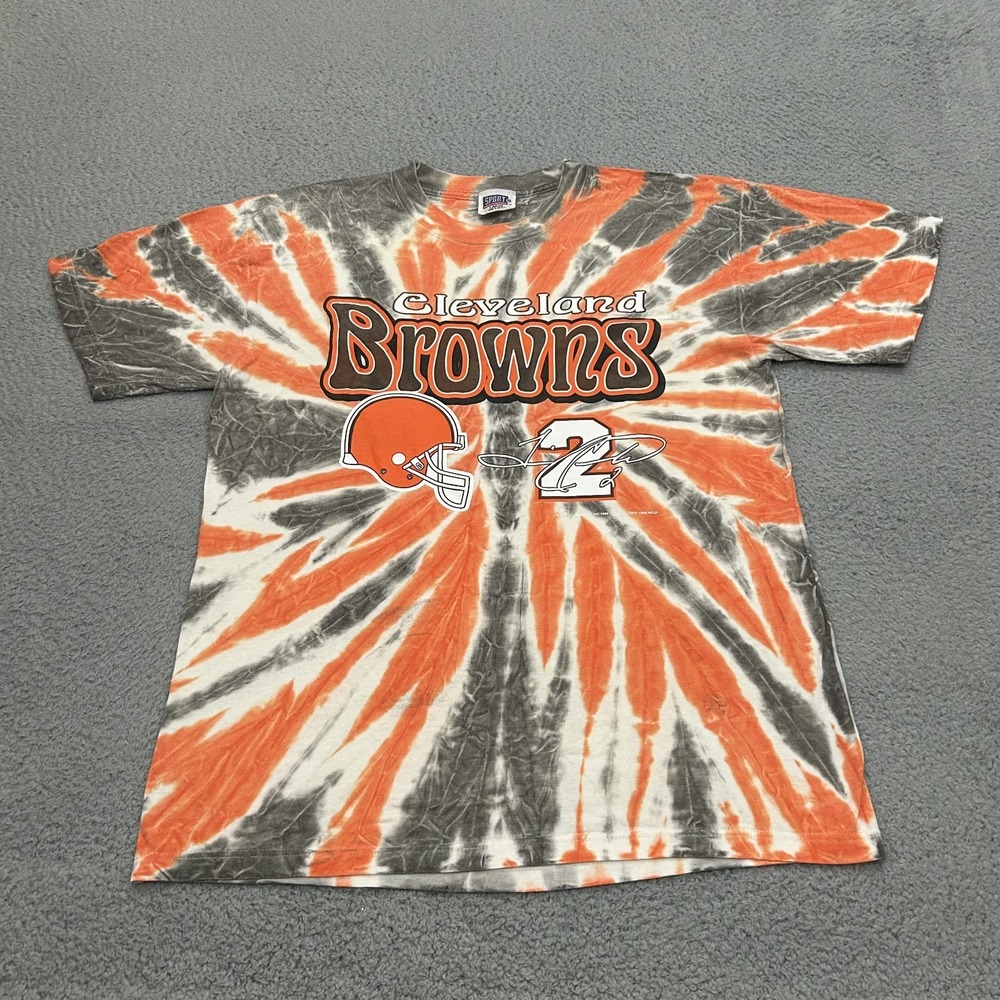 Vintage Cleveland Browns Shirt Mens Large Orange Tie Dye Graphic Tee NFL 90s